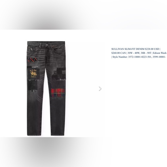 Polo Ralph Lauren Sullivan Slim Repaired Distressed Patchwork Jeans NWT - Picture 2 of 2